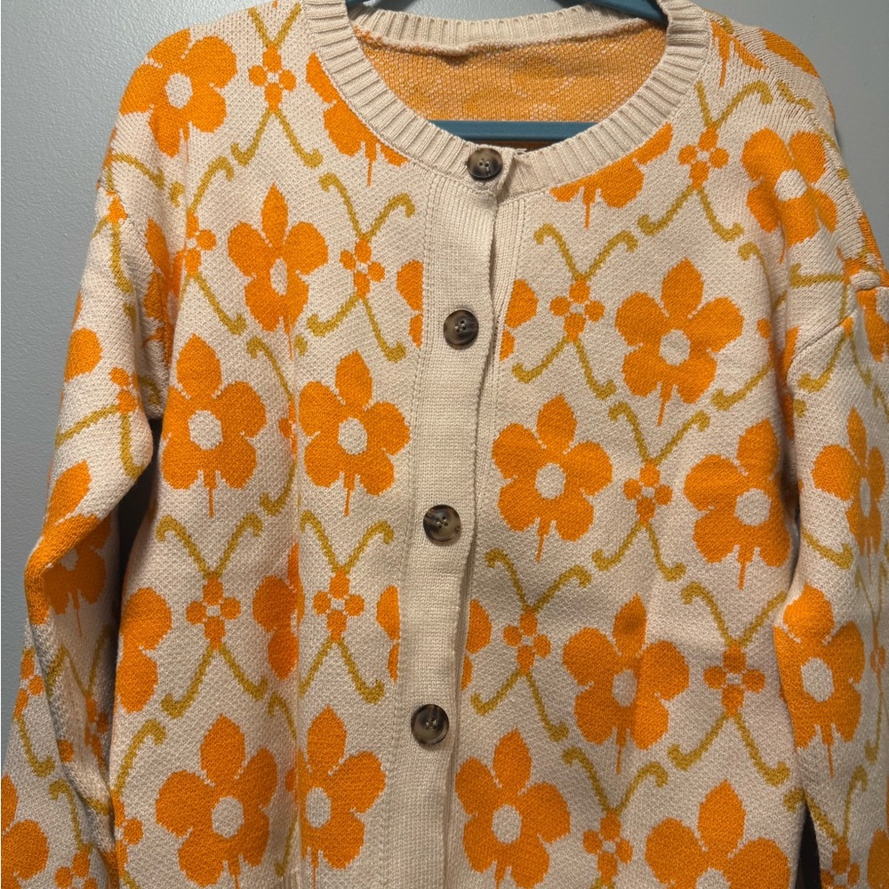 NWT Floral Orange Cardigan Sweater - Picture 3 of 8
